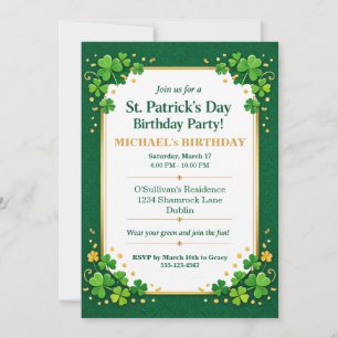 Lucky Green Gold Festive Shamrock Clover Verjaarda Kaart