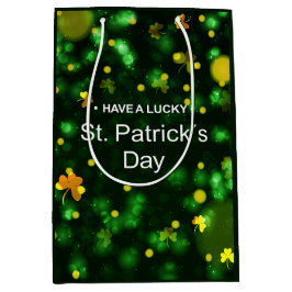 Lucky Green Ierse Shamrock Glitter Patroon Medium Cadeauzakje