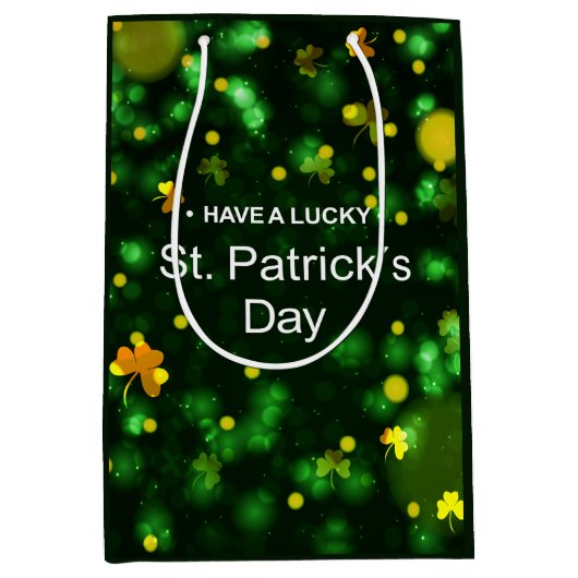 Lucky Green Ierse Shamrock Glitter Patroon Medium Cadeauzakje (Voorkant)