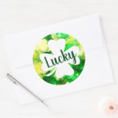 Lucky Green Ink Splatter Shamrock Ronde Sticker (Envelop)