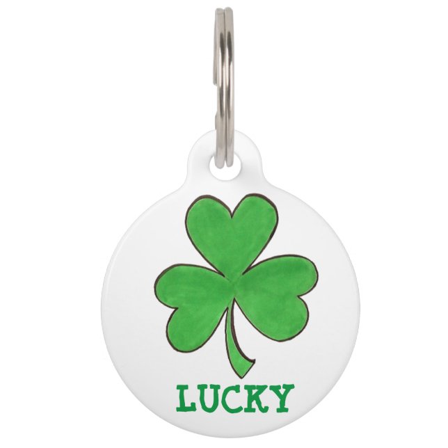Lucky Green Irish Shamrock Clover St. Paddy's Day Huisdierpenning (Voorkant)