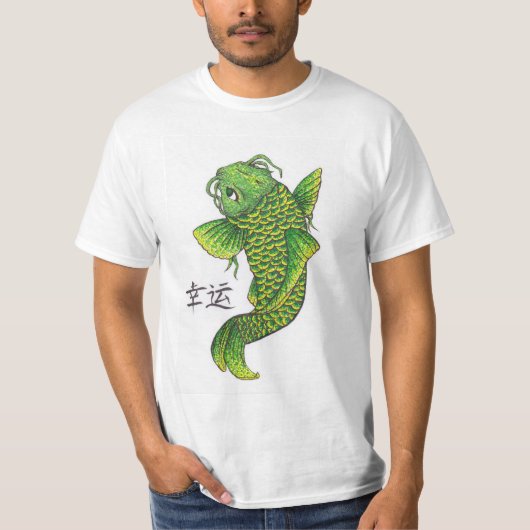 Lucky Green Koi Fish Carp T-shirt (Voorkant)