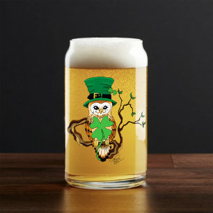 Lucky Green Mooie Ierse Uil Illustratie Blikvorm Glas