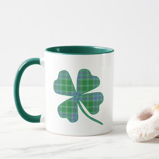 Lucky Green Plaid Shamrock Four-Leaf Clover  Mok (Met donut)