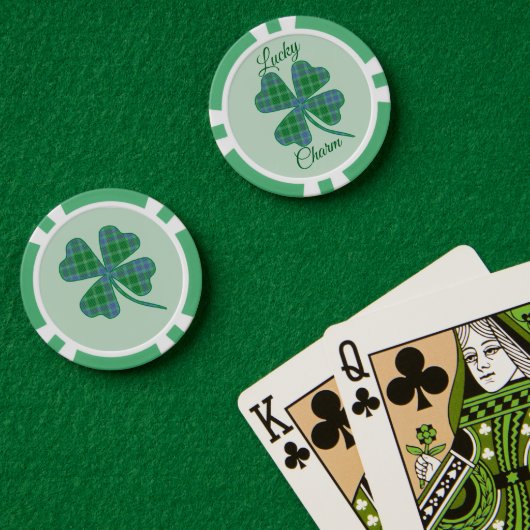 Lucky Green Plaid Shamrock Four-Leaf Clover  Poker Chips (Pokertafel (Dubbel))