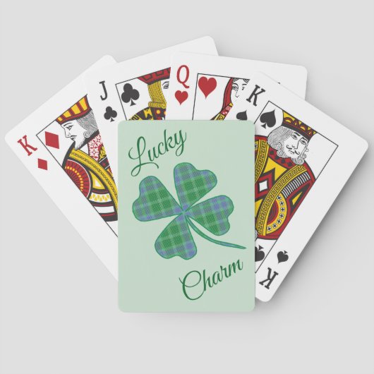 Lucky Green Plaid Shamrock Four-Leaf Clover  Pokerkaarten (Achterkant)