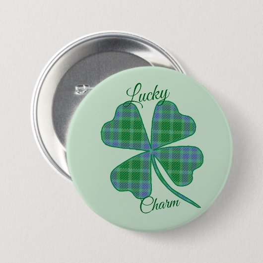 Lucky Green Plaid Shamrock Four-Leaf Clover  Ronde Button 7,6 Cm (Voorkant /achterkant)