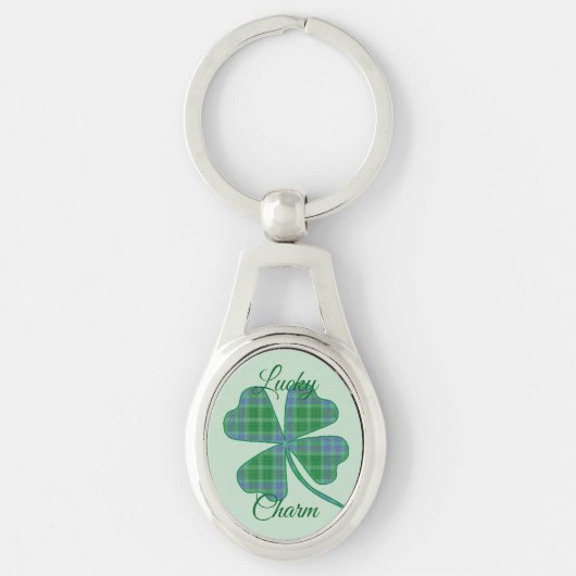Lucky Green Plaid Shamrock Four-Leaf Clover  Sleutelhanger (Voorkant)