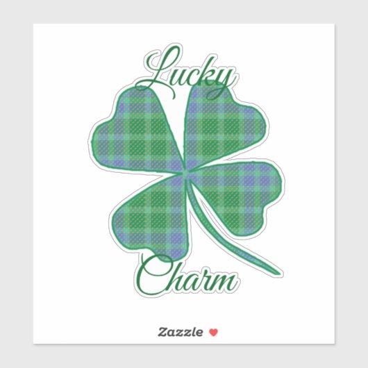 Lucky Green Plaid Shamrock Four-Leaf Clover  Sticker (Vel)