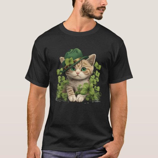 Lucky Green Proud Irish St Patricks Day Cat  1 T-shirt (Voorkant)