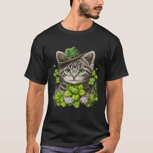 Lucky Green Proud Irish St Patricks Day Cat  3 T-shirt (Voorkant)