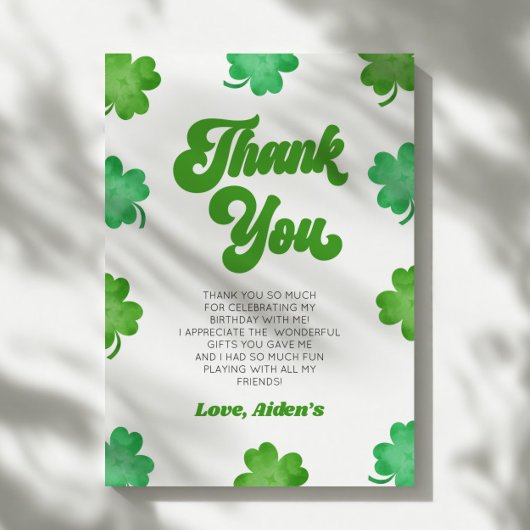 Lucky Green Shamrock Clover Birthday Party Bedankkaart