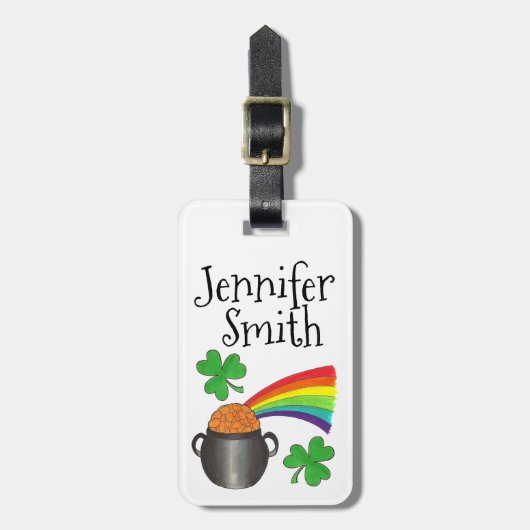 Lucky Green Shamrock Clover Rainbow Pot of Gold Bagagelabel (Voorkant verticaal)
