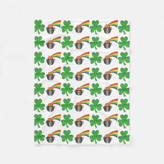 Lucky Green Shamrock Clover Rainbow Pot of Gold Fleece Deken (Voorkant)