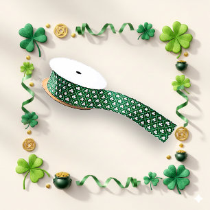 Lucky Green Shamrock Diamond Rooster Patroon Satijnen Lint