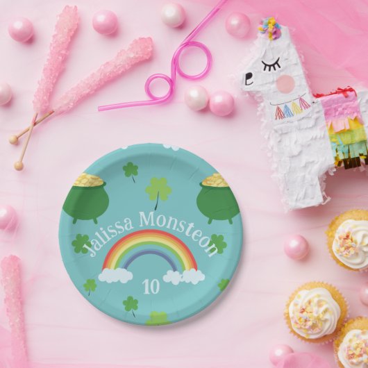Lucky Green Shamrock Kleurrijke regenboogpot van g Papieren Bordje (Feest)