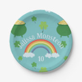 Lucky Green Shamrock Kleurrijke regenboogpot van g Papieren Bordje (Voorkant)