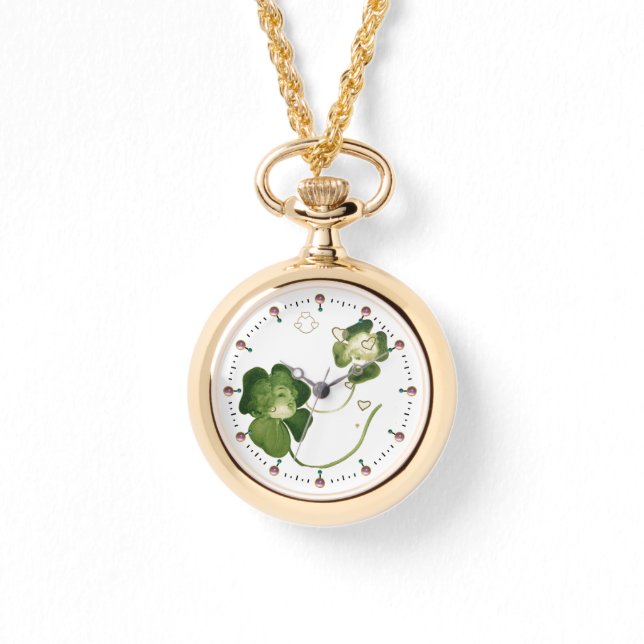 LUCKY GREEN SHAMROCK LADIES WITH HEARTS HORLOGE (Voorkant)