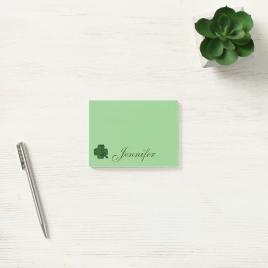 Lucky Green Shamrock Script Name Custom Post-it® Notes (Kantoor)