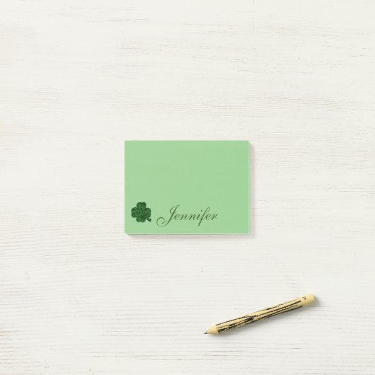 Lucky Green Shamrock Script Name Custom Post-it® Notes (Op bureau)