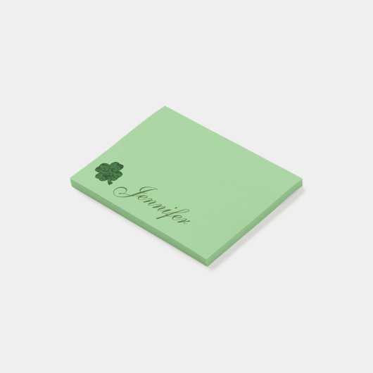 Lucky Green Shamrock Script Name Custom Post-it® Notes (Schuin)