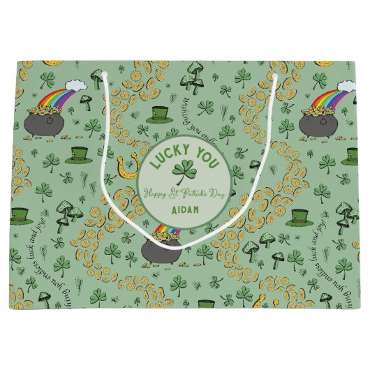 Lucky Green St Patricks Day Luck & Joy Custom Groot Cadeauzakje (Voorkant)