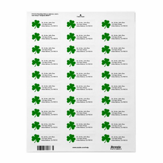 Lucky Green St Patrick's Day Shamrock Etiket (Full Sheet)