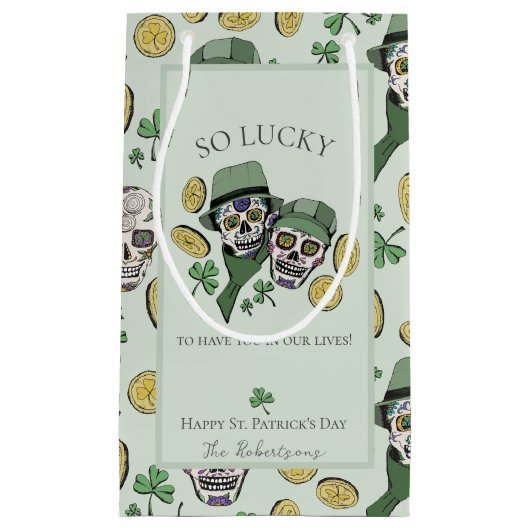 Lucky Green St Patrick's Day Suikerschedels Klein Cadeauzakje (Voorkant)