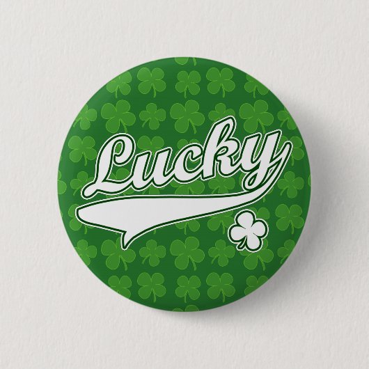 Lucky, groen/wit 4-bladklaver ronde button 5,7 cm (Voorkant)
