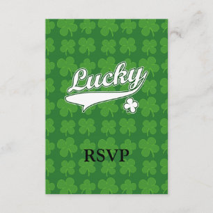 Lucky, groen/wit 4-bladklaver RSVP kaartje