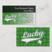 Lucky, groen/wit 4-bladklaver visitekaartje (Voorkant / Achterkant)