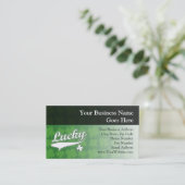 Lucky, groen/wit 4-bladklaver visitekaartje (Staand voorkant)