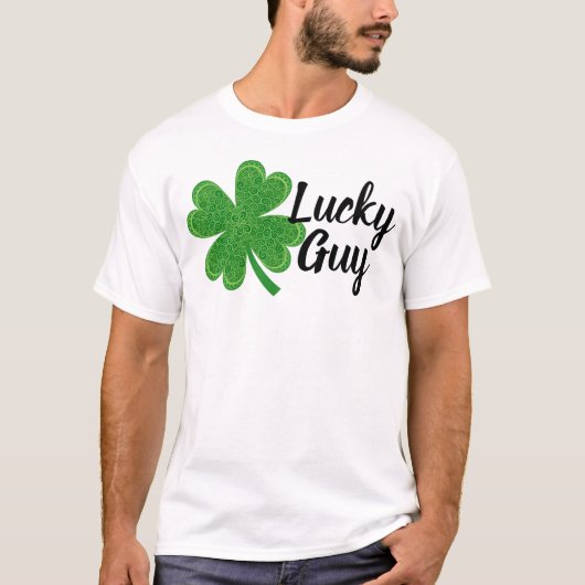 Lucky Guy 4 Blad Klaver St. Patrick's Day Groen T-shirt (Voorkant)