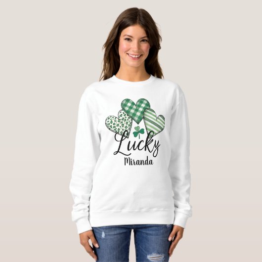 Lucky Hearts: Custom St. Patrick's Day Vrouwen Trui (Voorkant volledig)