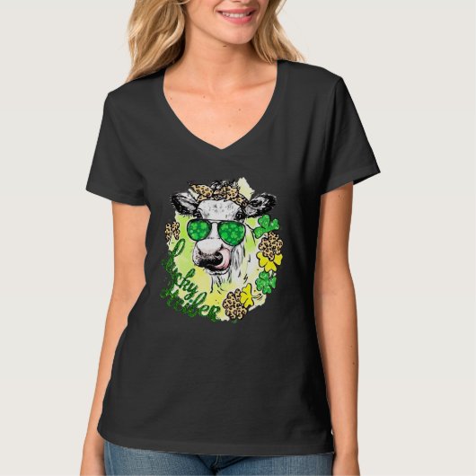 Lucky Heifer St Patrick S Day Koe Clover Sunglasse T-shirt (Voorkant)