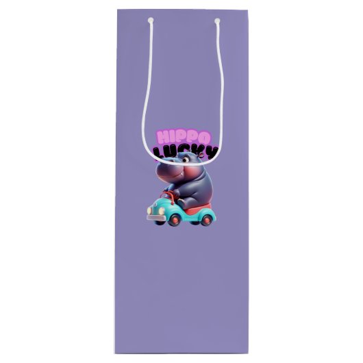 Lucky Hippo Gift Bag Wijn Cadeautas (Voorkant)