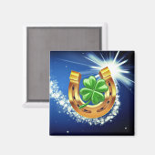 Lucky hoefijzer 4 bladklaver schietster blauw magneet (Voorkant / Achterkant)