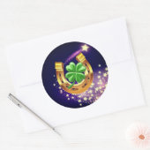 Lucky hoefijzer 4 bladklaver schietster paarse ronde sticker (Envelop)