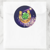 Lucky hoefijzer 4 bladklaver schietster paarse ronde sticker (Tas)