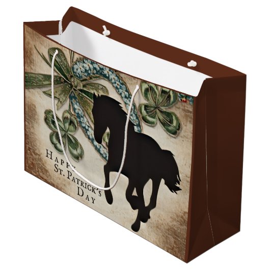 Lucky Hoefijzer and Horse St. Patrick's Day Card Groot Cadeauzakje (Voorkant Gekanteld)