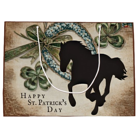 Lucky Hoefijzer and Horse St. Patrick's Day Card Groot Cadeauzakje (Achterkant)