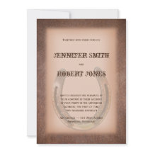 Lucky Hoefijzer bruin lederen bruiloft uitnodiging