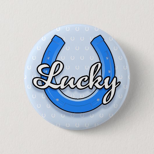 Lucky Hoefijzer Button (blauw) (Voorkant)