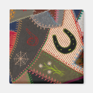 Lucky Hoefijzer Colorful Patchwork Crazy Quilt Magneet