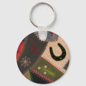 Lucky Hoefijzer Colorful Patchwork Crazy Quilt Sleutelhanger (Voorkant)