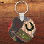Lucky Hoefijzer Colorful Patchwork Crazy Quilt Sleutelhanger (Achterkant)