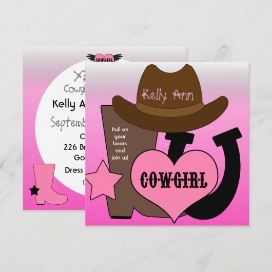 Lucky Hoefijzer Cowgirl Uitnodiging (Voorkant / Achterkant)