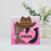 Lucky Hoefijzer Cowgirl Uitnodiging (Staand voorkant)