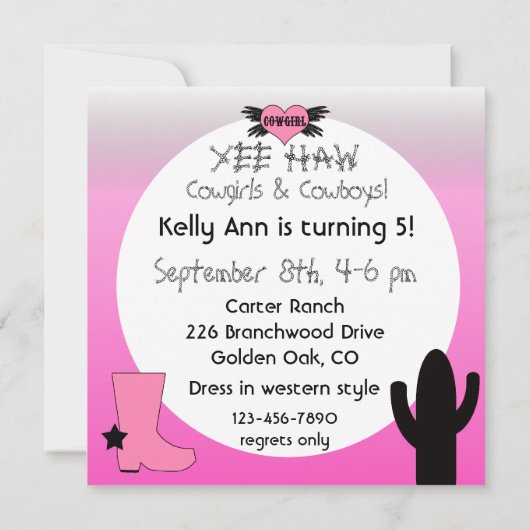 Lucky Hoefijzer Cowgirl Uitnodiging (Achterkant)