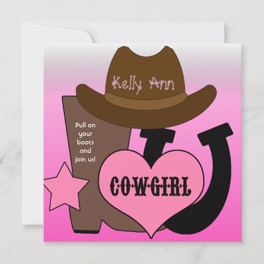 Lucky Hoefijzer Cowgirl Uitnodiging (Voorkant)